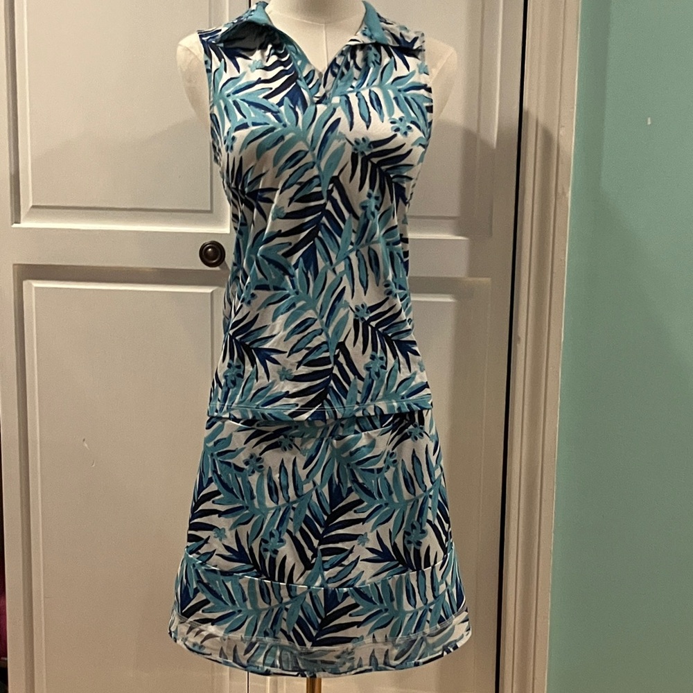 Source Unknown Blue Leaf Print Dress